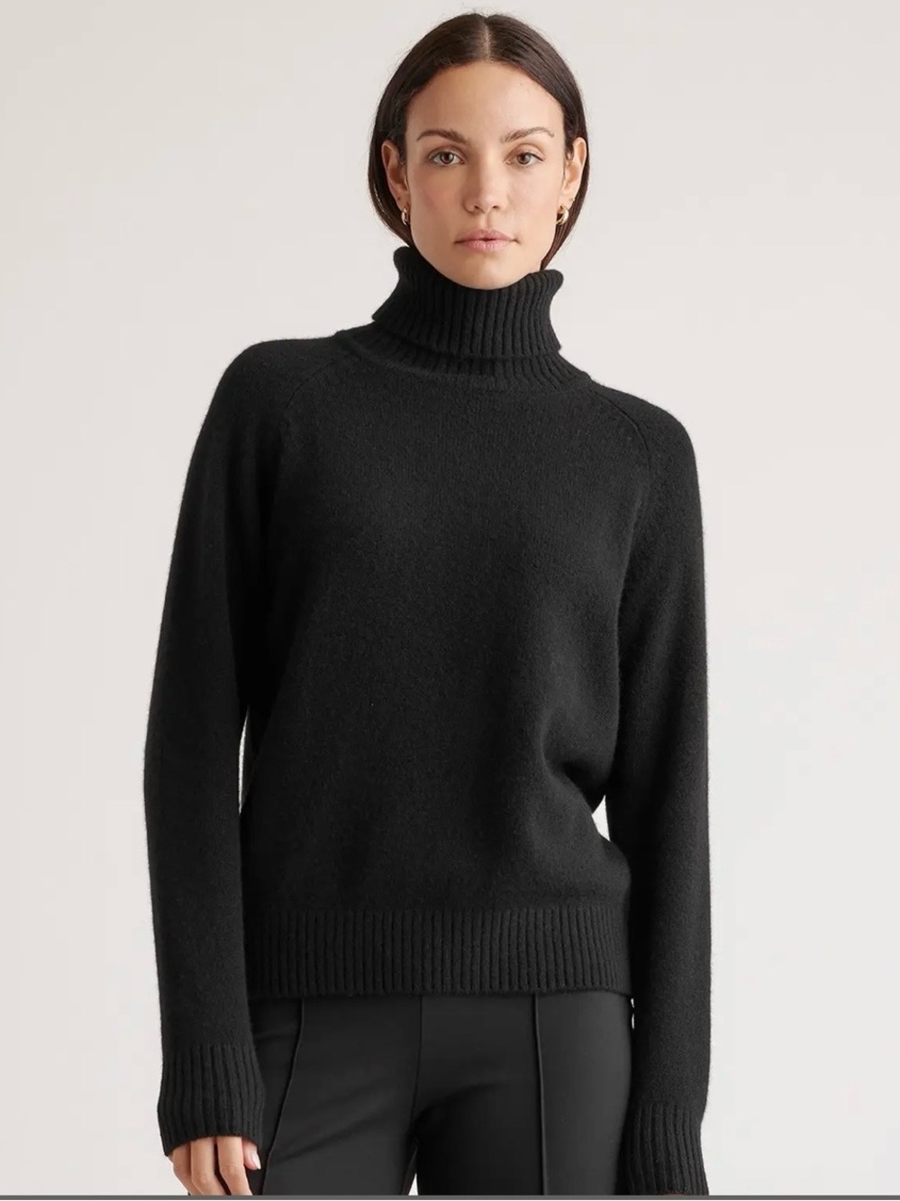 100% Yak Wool Turtleneck Sweater Black Small Luxury Soft Knit Minimalist